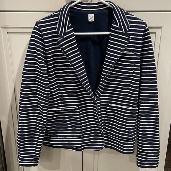 GAP Women's Large navy & white striped single button casual knit blazer jacket - Picture 1 of 9